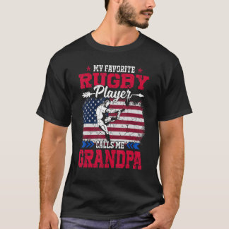 Retro USA vlag rugbyspeler noemt me opa 4th J T-shirt