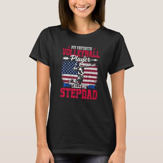 Retro Usa Vlag Volleyball Player roept me Stepdad  T-shirt (Voorkant)