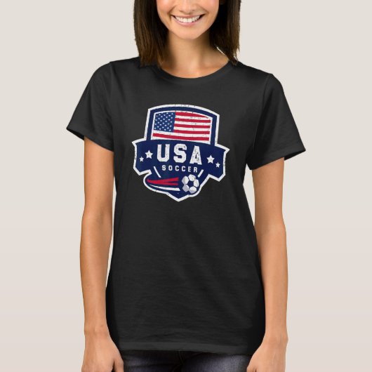 Retro USA Voetbalteam Amerikaanse Vlag Patriottisc T-shirt (Voorkant)