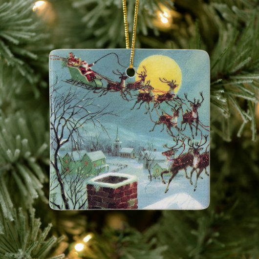 retro v intage kerstman : gevoel keramisch ornament (Boom)