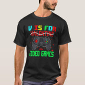 Retro V is voor videogames Valentijnsdag gamer M T-shirt (Voorkant)