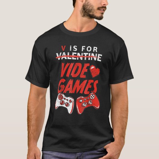 Retro V is voor videogames Valentijnsdag gamer M T-shirt (Voorkant)