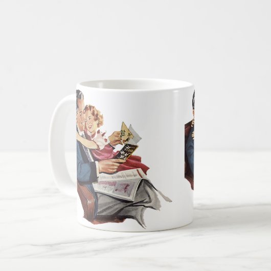 Retro vader en dochter, fijne Vaderdag! Koffiemok (Voorkant links)