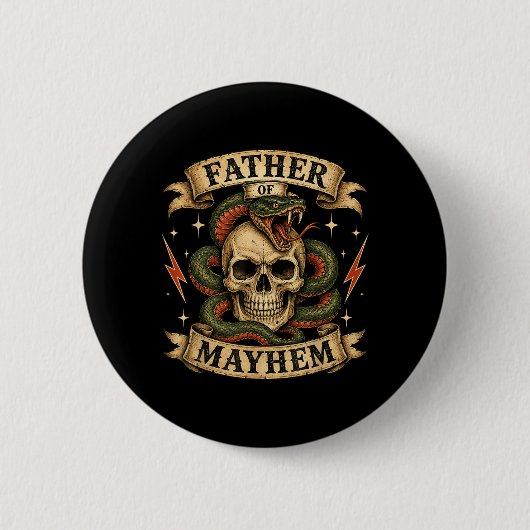 Retro Vader van Mayhem Tough Skull Biker Dad Ronde Button 5,7 Cm (Voorkant)