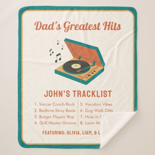 Retro Vaderdag "Dad's Greatest Hits" Aangepast Sherpa Deken (Voorkant)