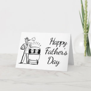 Retro Vaderdag papa en twee baby's Kaart