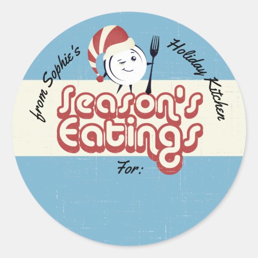 Retro vakantie bakken koken van kerst tot kerst ronde sticker (Voorkant)