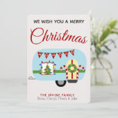 *Retro Vakantie Camper Gepersonaliseerde Kerst Kaa Feestdagenkaart (Staand voorkant)