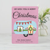 Retro Vakantie Camper Gepersonaliseerde Kerst Kaar Feestdagenkaart (Staand voorkant)