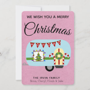 Retro Vakantie Camper Gepersonaliseerde Kerst Kaar Feestdagenkaart