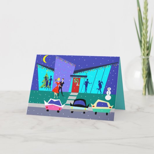 Retro Vakantie Cartoon Kerst Kaart (Voorkant)