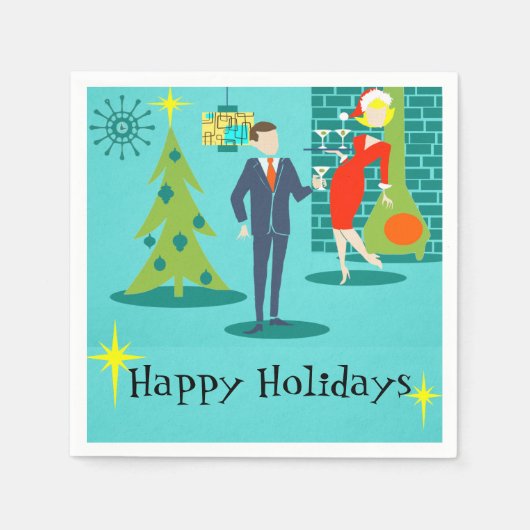 Retro Vakantie Cartoon Paar Cocktail servetten (Voorkant)