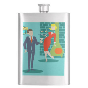 Retro Vakantie Cartoon Paar Flask Flacon