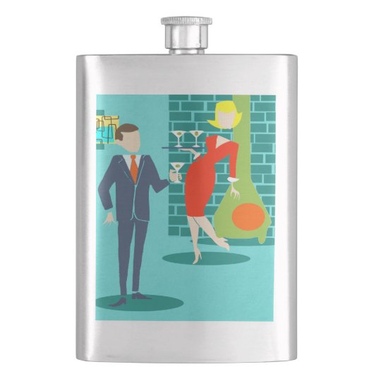 Retro Vakantie Cartoon Paar Flask Flacon (Voorkant)