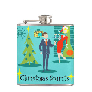 Retro Vakantie Cartoon Paar Flask Heupfles