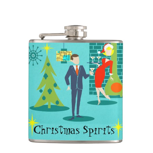 Retro Vakantie Cartoon Paar Flask Heupfles (Voorkant)