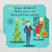 Retro Vakantie Cartoon Paar Party Uitnodigingen (Voorkant / Achterkant)