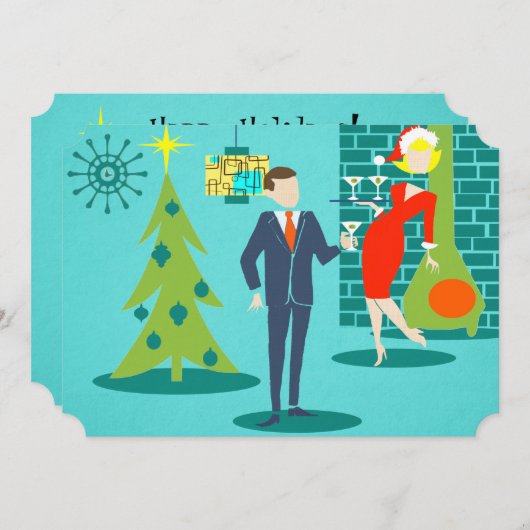 Retro Vakantie Cartoon Paar Party Uitnodigingen (Voorkant / Achterkant)