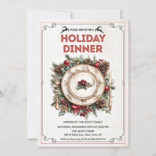 Retro Vakantie Diner Bord Uitnodiging (Voorkant)