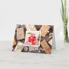 Retro Vakantie Fotosjabloon Vrolijk Kerstfeest Feestdagen Kaart