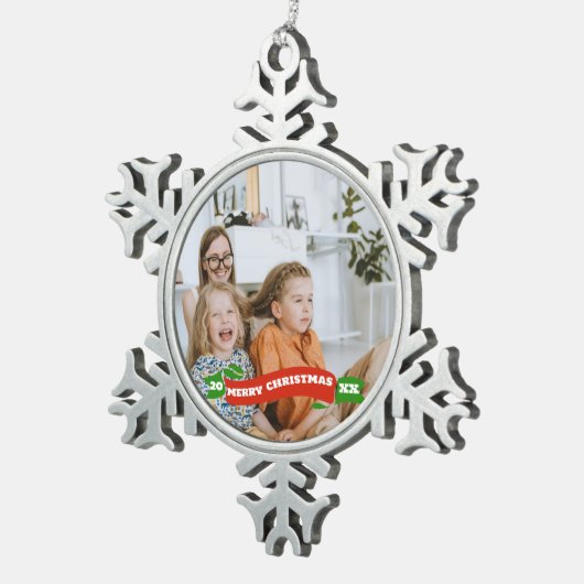 Retro Vakantie Gepersonaliseerde Foto Ornament (Rechts)