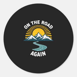 Retro Vakantie Kamperen Wandeltocht Opnieuw Op Pad Ronde Sticker