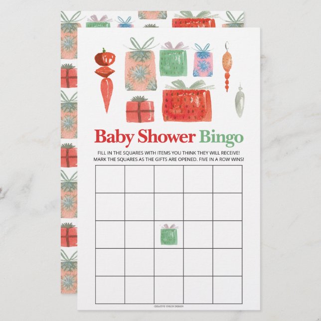 Retro Vakantie Kerst Baby shower Bingo Spel (Voorkant / Achterkant)