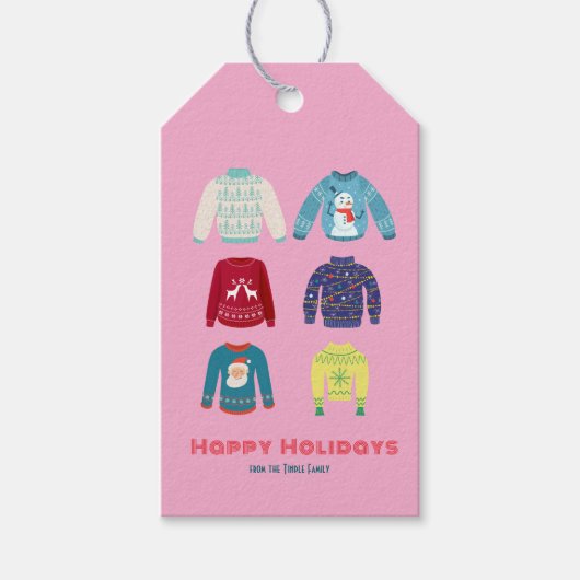 Retro Vakantie Lelijke Trui Kerstfeest Cadeaulabel (Voorkant)