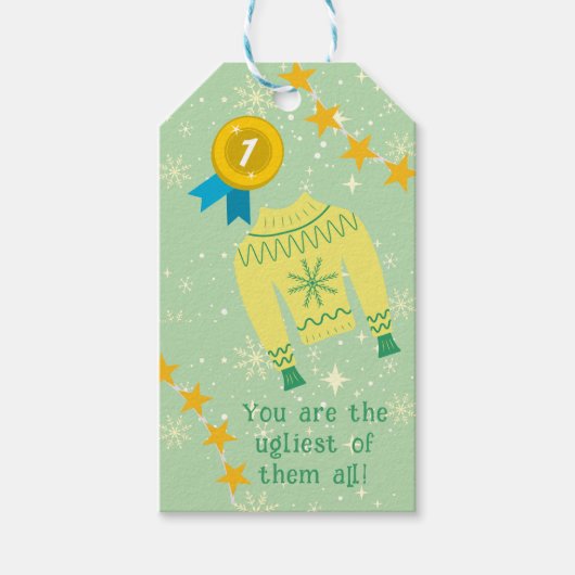 Retro Vakantie Lelijke Trui Kerstfeest Cadeaulabel (Voorkant)