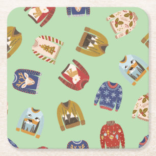 Retro Vakantie Lelijke Trui Kerstfeest Kartonnen Onderzetters