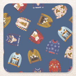 Retro Vakantie Lelijke Trui Kerstfeest Kartonnen Onderzetters