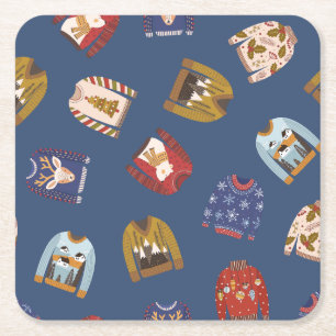 Retro Vakantie Lelijke Trui Kerstfeest Kartonnen Onderzetters