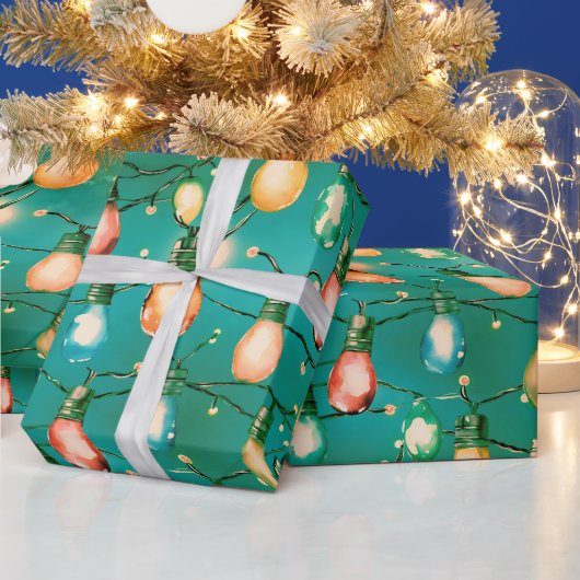 Retro Vakantie Lights Leuk Schattige Moderne Kerst Cadeaupapier (Feestdagen)