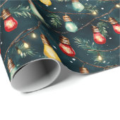 Retro Vakantie Lights Leuk Schattige Moderne Kerst Cadeaupapier (Rol Hoek)