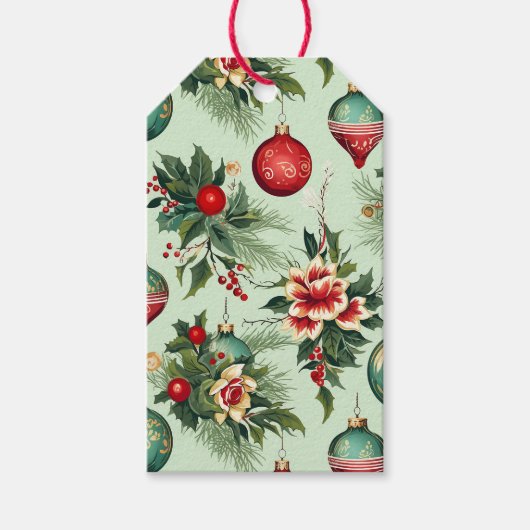  Retro vakantie Ornamenten, Bloemenkerst Cadeaulabel (Voorkant)