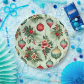 Retro vakantie Ornamenten, Bloemenkerst Papieren Bordje (Feest)