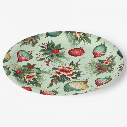 Retro vakantie Ornamenten, Bloemenkerst Papieren Bordje (Gekanteld)