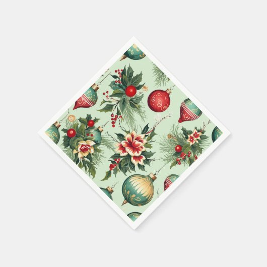 Retro vakantie Ornamenten, Bloemenkerst Servet (Hoek)