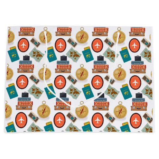 Retro Vakantie Reizen Thema Gift Bag Groot Cadeauzakje (Voorkant)