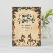 Retro Vakantie Rocking Horse Kerst Feestdagenkaart (Staand voorkant)