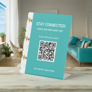 Retro Vakantiehuis WiFi informatie QR code Reclamebord Met Voetstuk