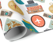 Retro vakantiereizen thema cadeaupapier (Rol Hoek)