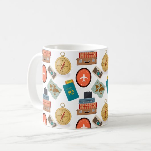 Retro vakantiereizen thema koffiemok (Voorkant links)