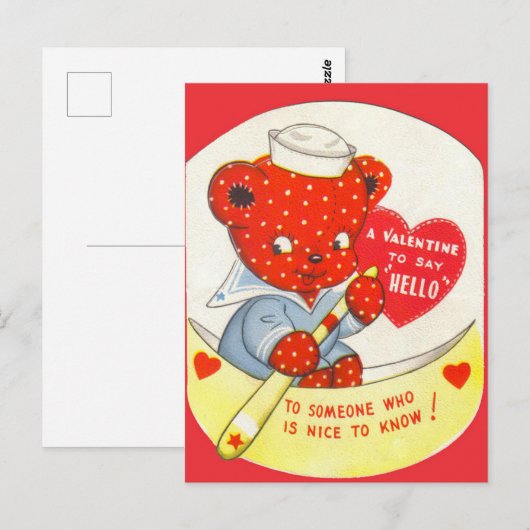 retro  Valentijn beer Briefkaart (Voorkant / Achterkant)