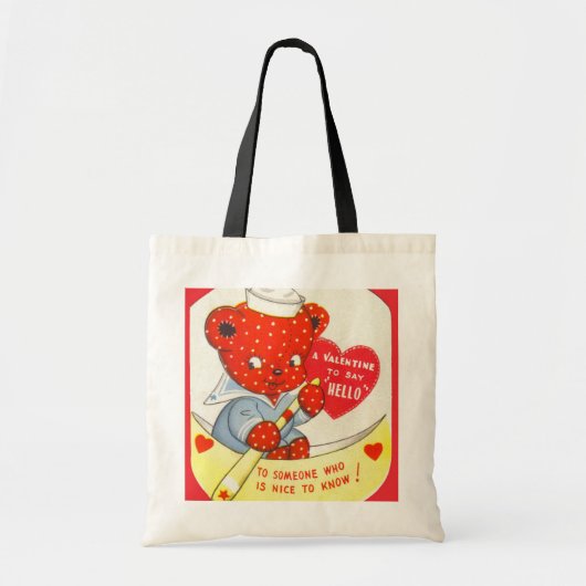 Retro  Valentijn beer canvas tas (Voorkant)