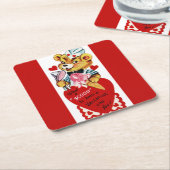 Retro Valentijn Beer en Ice Cream Kartonnen Onderzetters (Schuin)
