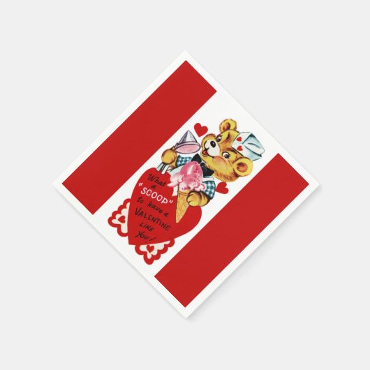 Retro Valentijn Beer en Ice Cream Papier servet (Hoek)