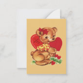 retro  Valentijn beer voegt gevoel toe Notitiekaartje (Voorkant)