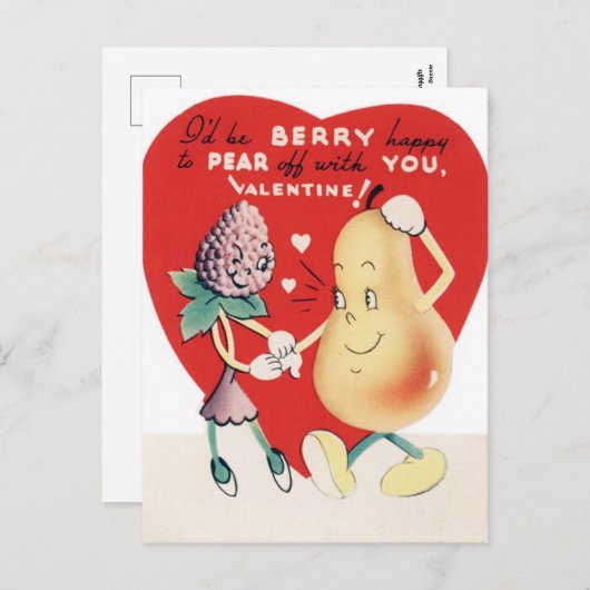 Retro  Valentijn Berry en briefkaart peren (Voorkant / Achterkant)