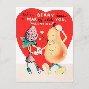 Retro  Valentijn Berry en briefkaart peren